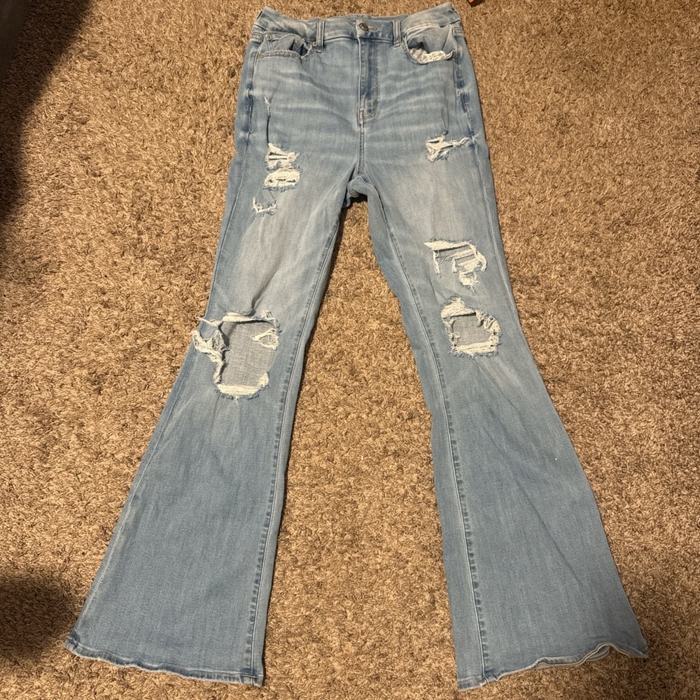 American Eagle Outfitters Light Blue Distressed Flare Jeans